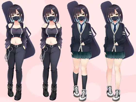 【立ち絵素材R18】 謎めいたマスクバンド少女 フルセットPSDパック サンプル画像 5