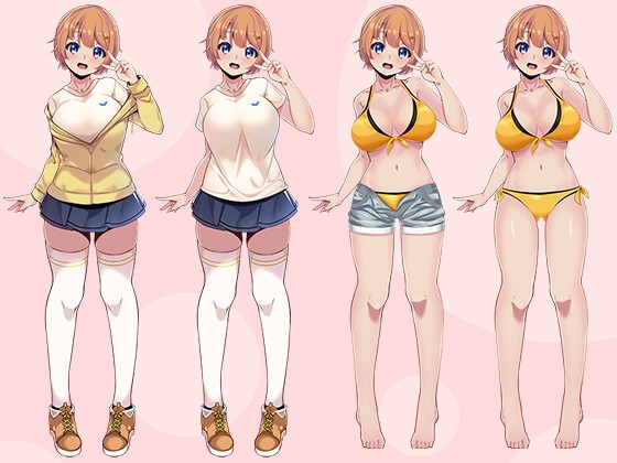 【立ち絵素材R18】 天真爛漫ショートカット巨乳美少女 フルセットPSDパック