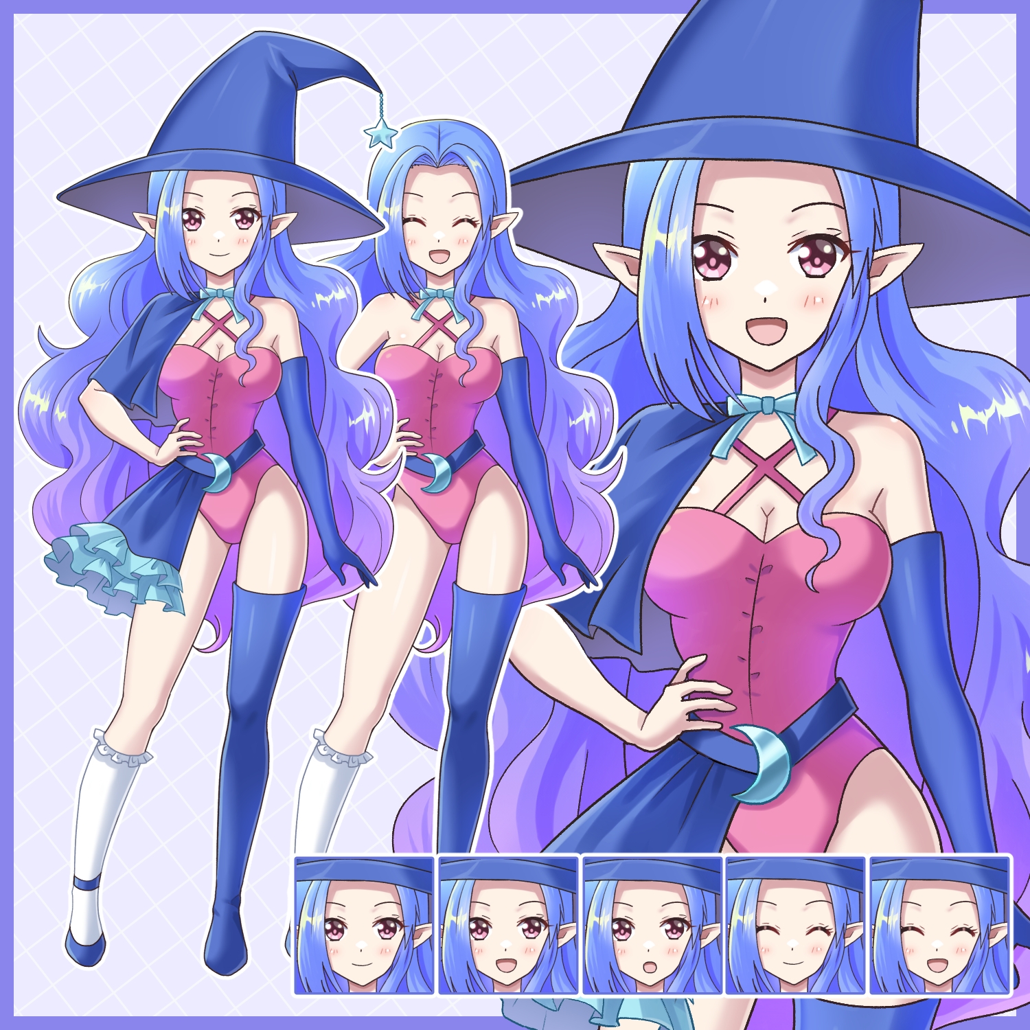 【立ち絵素材】魔女・エルフ耳の女性(差分あり)【表情5種】