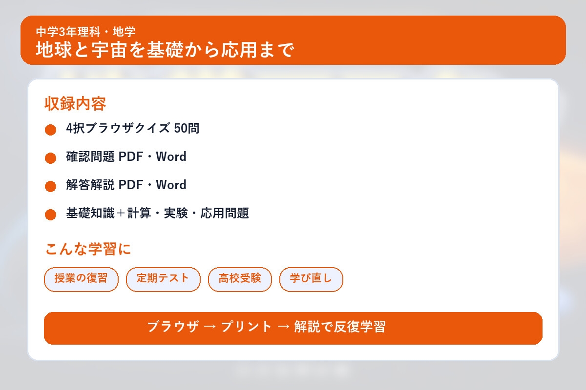 中学3年理科・地学マスター50問演習～ゲームで学ぶ地学基礎確認クイズ～