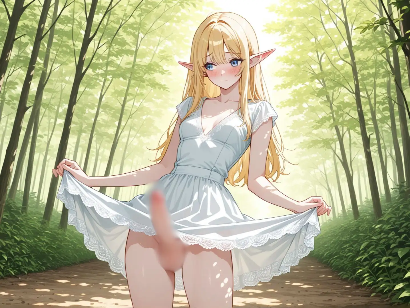 ふたなりエルフの野外オナニー サンプル画像 5
