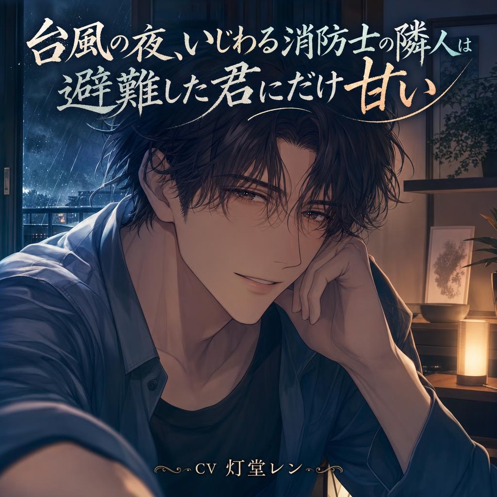 台風の夜、いじわる消防士の隣人は避難した君にだけ甘い♡〜停電の部屋で関西弁の甘い声に耳舐めされ、生中出しで溶かされる夜〜【関西弁/バイノーラル】 サンプル1
