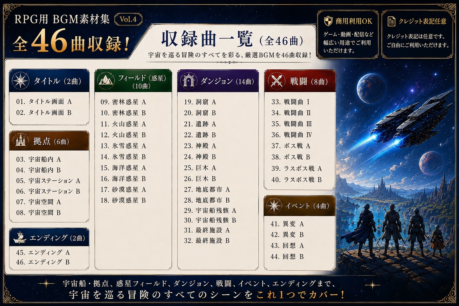 【46曲収録】ゲーム用BGM素材集 Vol.4 | 宇宙を巡るSFファンタジーの世界
