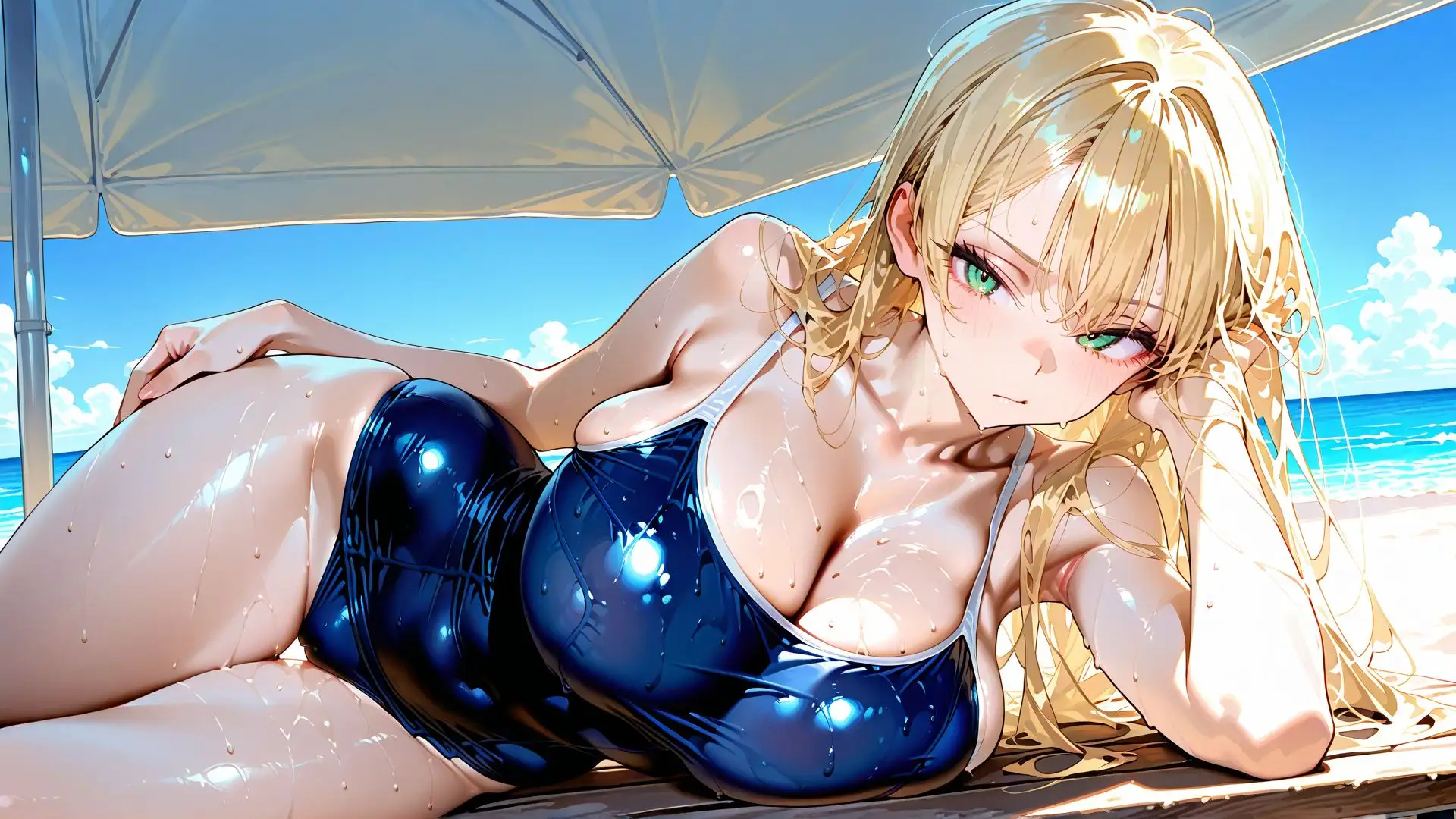 【4K】スク水姿の巨乳JKを、夏の海で汗だく中出しセックス サンプル画像 4