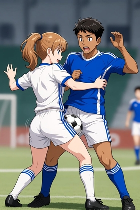 男子VS女子サッカー ～女子選手に股間とお尻を触られ脱力する男子たち～