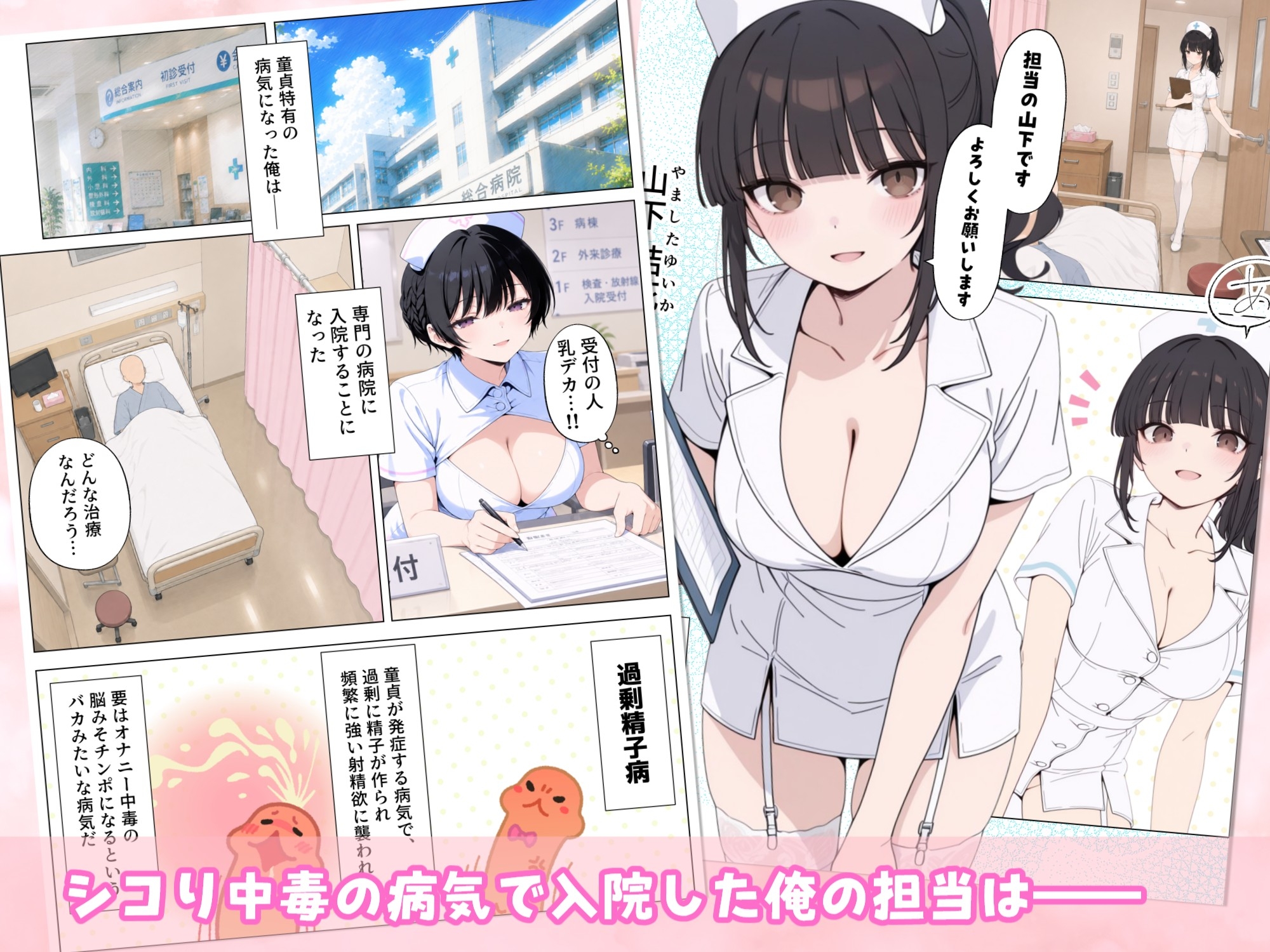 【漫画】美人ナースから射精を促される射精促進入院生活 / 治療のために沢山射精しましょう♡ サンプル1