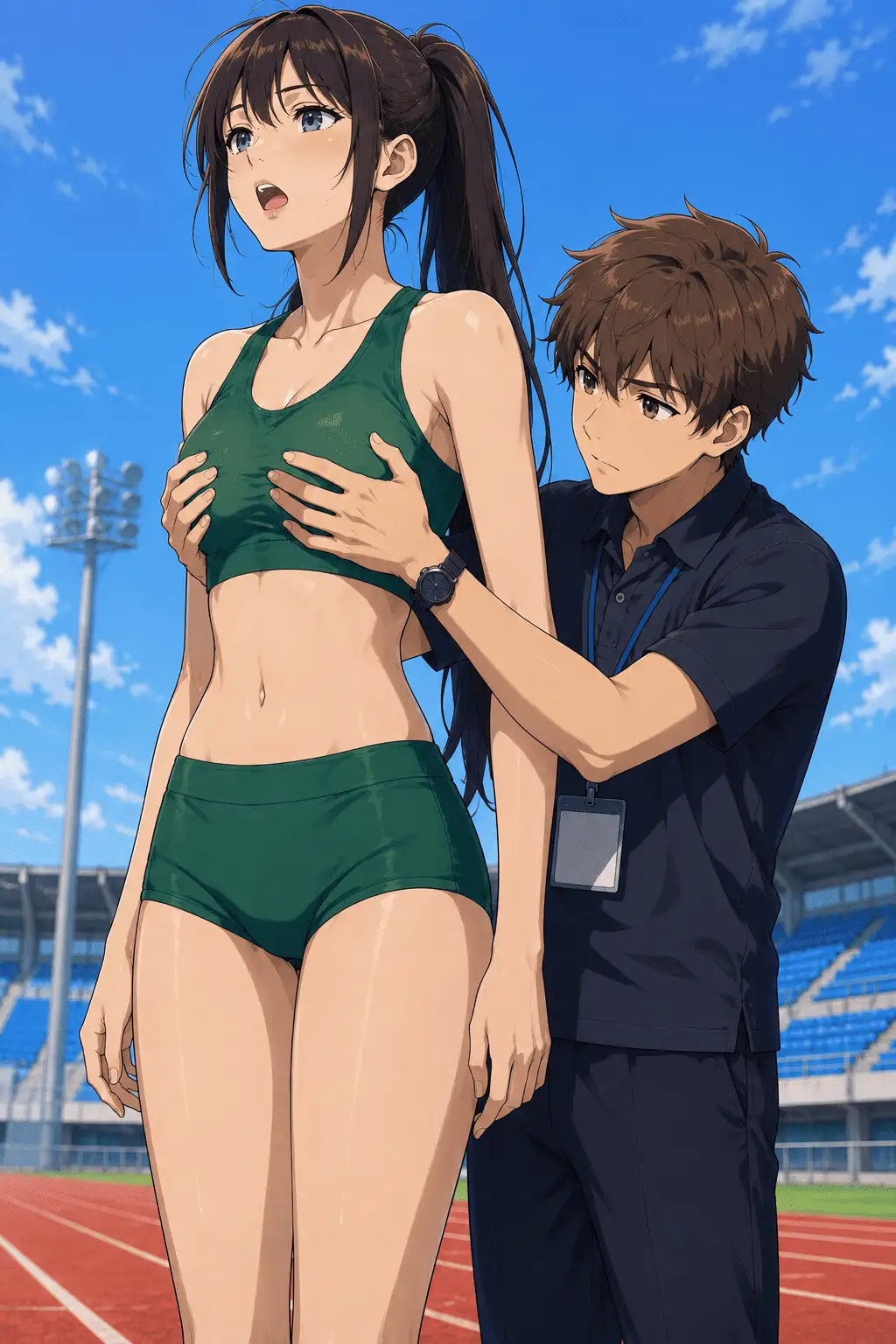 【CG】高身長女子陸上部員のおっぱいを支える低身長男子たち！ サンプル画像 10