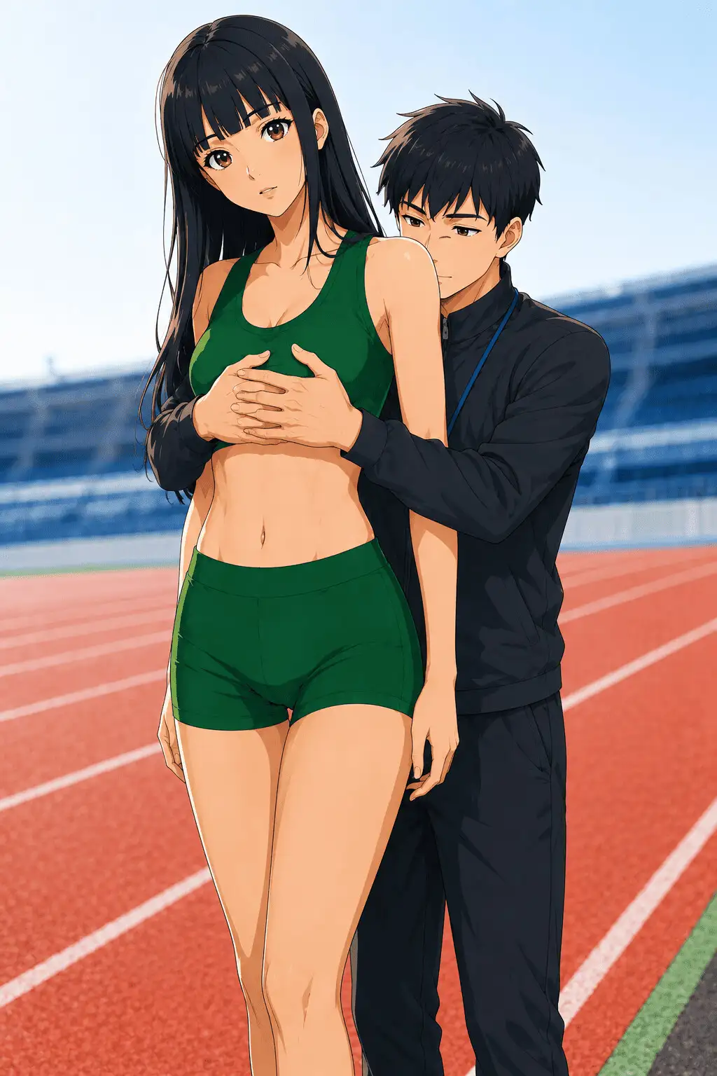 【CG】高身長女子陸上部員のおっぱいを支える低身長男子たち！ サンプル画像 6