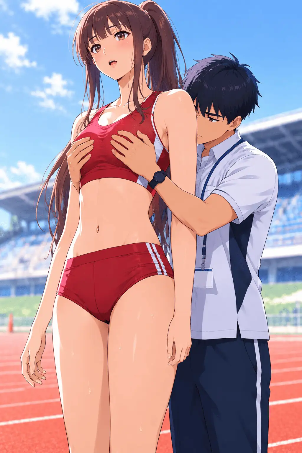 【CG】高身長女子陸上部員のおっぱいを支える低身長男子たち！ サンプル画像 7