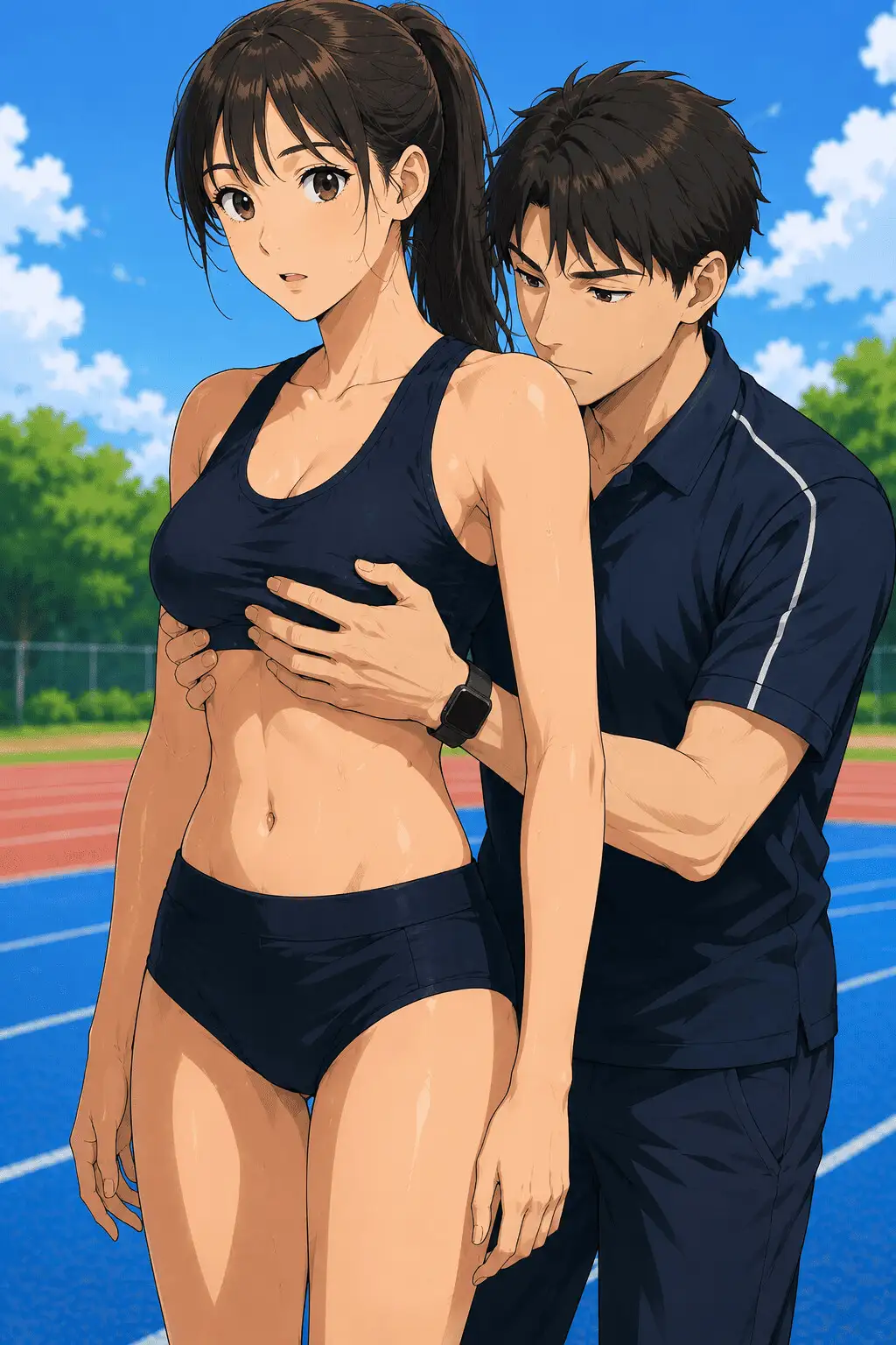 【CG】高身長女子陸上部員のおっぱいを支える低身長男子たち！ サンプル画像 8