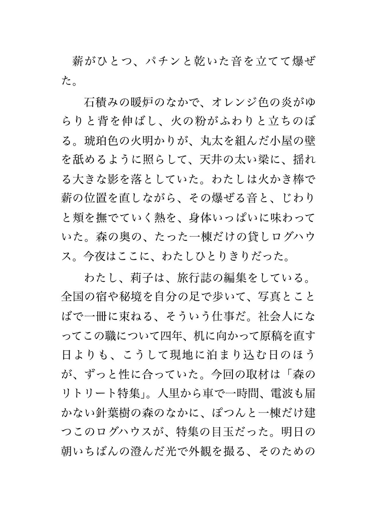 大雪で車が出せず森に取り残された貸しログハウスで、無口な森林レンジャーと宿泊客の私だけ、暖炉の火だけの一晩を身を寄せ合い朝まで奥に注がれた旅行誌の女性編集者の話 画像1