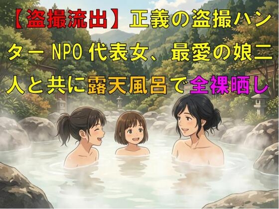 【盗撮流出】正義の盗撮ハンターNPO代表女、最愛の娘二人と共に露天風呂で全裸晒し