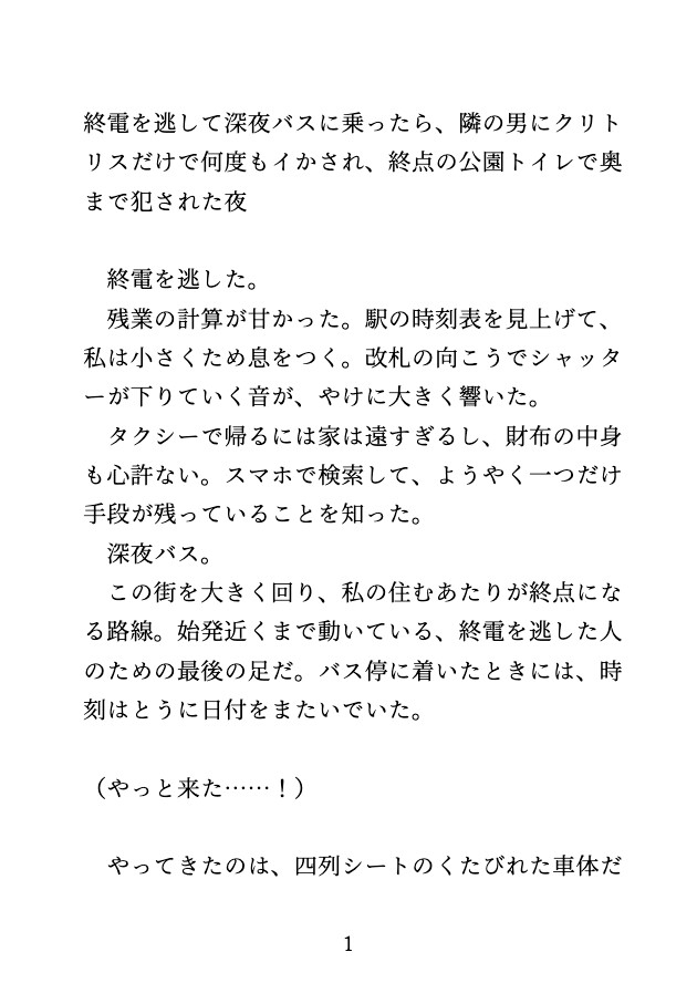 深夜バスで、隣のイケメンにクリだけでイかされ最後は終点の公衆トイレで犯された夜 画像1