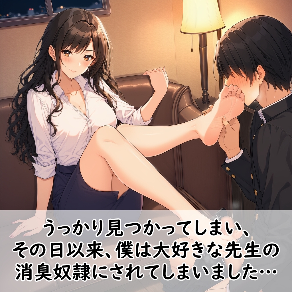 【足の匂いフェチ】密かに憧れていた美人教師の校内履きパンプスの匂いをこっそり嗅いでいたら、バレて消臭奴○にされた僕【足コキ】