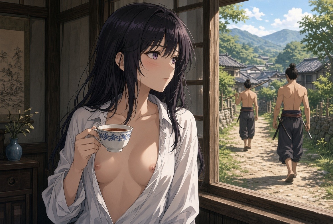 【CFNM&嫉妬勃起NTR(月読の村編(2))】水泳部エロマネ彼女 ～男性は下半身裸が義務の村