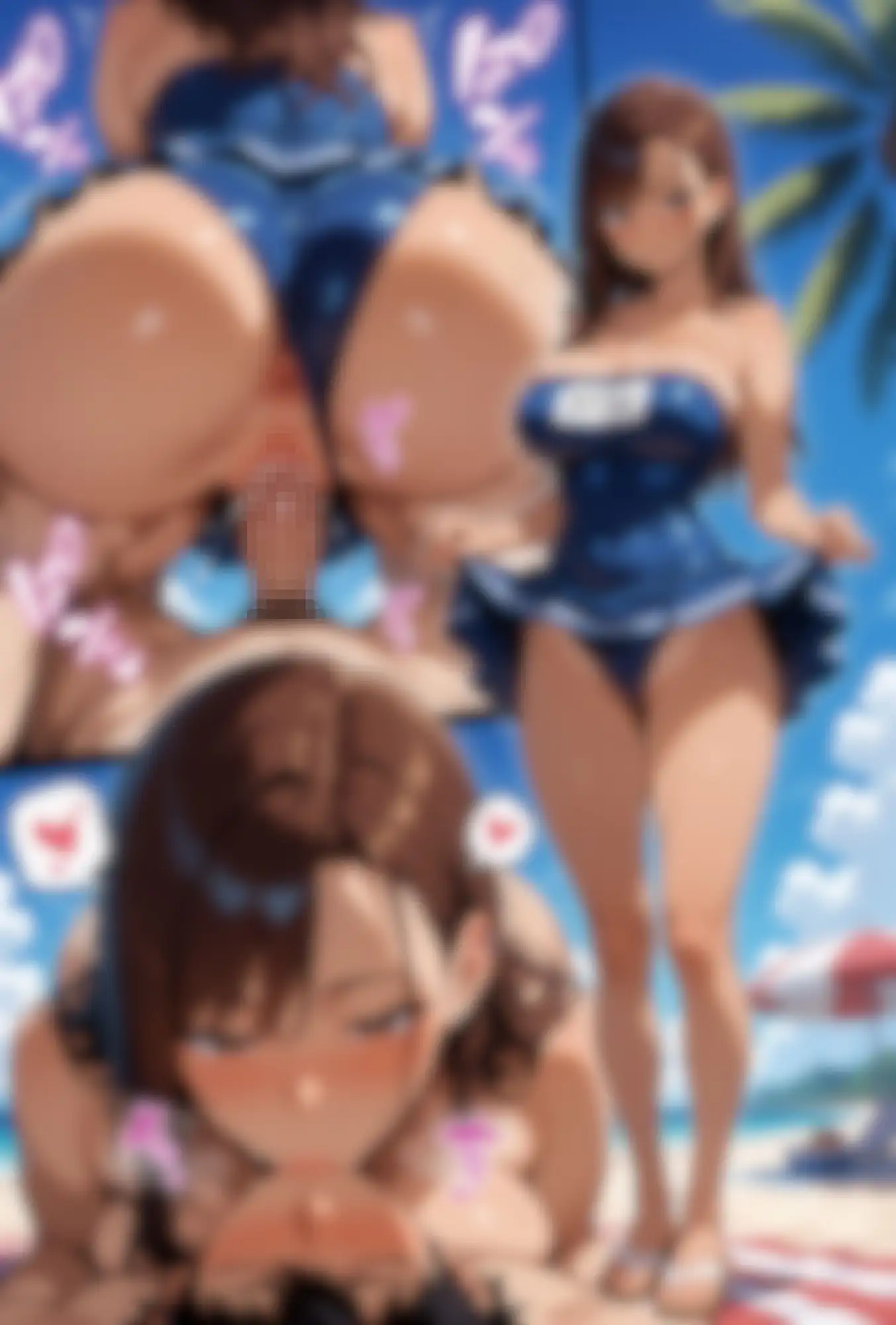 爆乳、黒ギャルとビーチで水着でエッチ(高画質) サンプル画像 3
