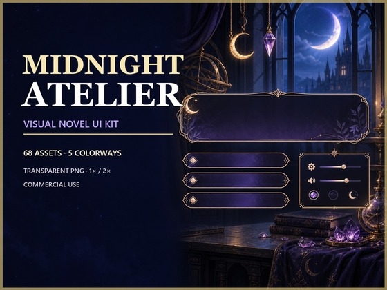 Midnight Atelier ― ダークファンタジー・ビジュアルノベルUI素材集【68種×5カラー】