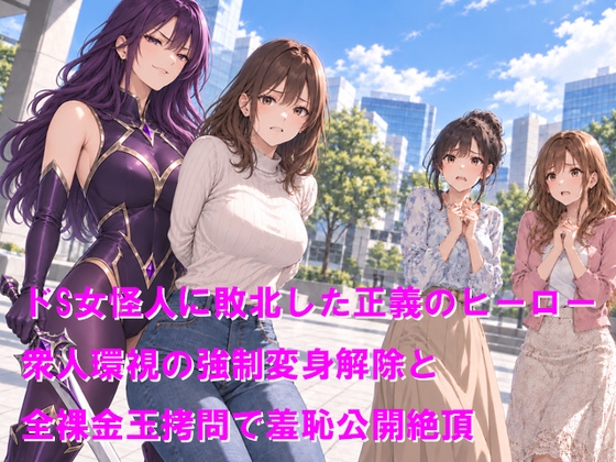 ドS女怪人に敗北した正義のヒーロー 衆人環視の強制変身解除と全裸金玉拷問で羞恥公開絶頂