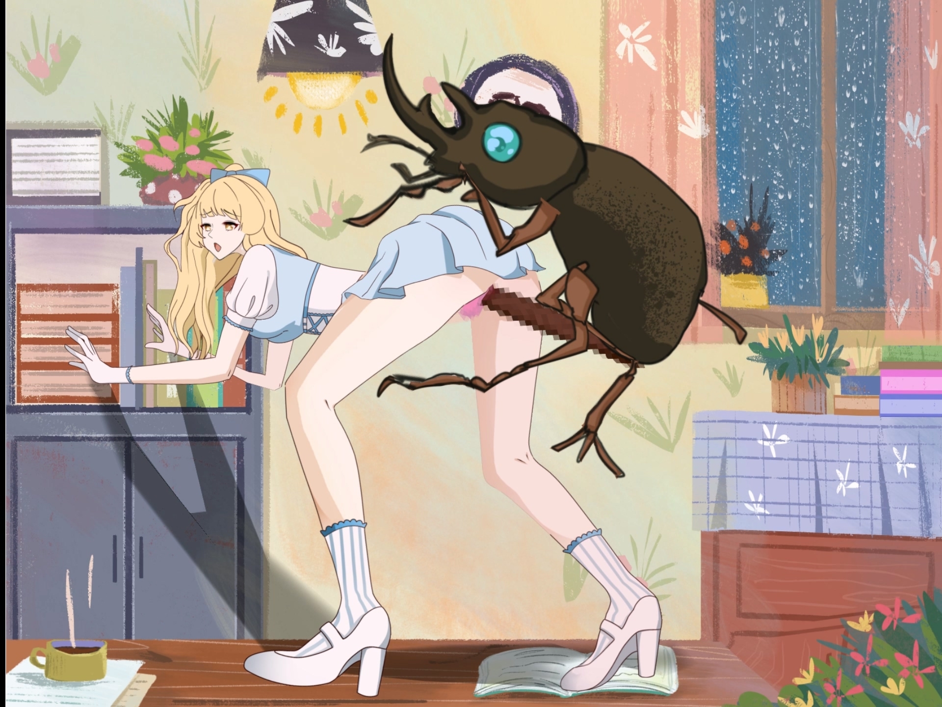 金髪のメイド娘が、大きな目と角を持つ「KGG」に激しく犯され、中出しされる