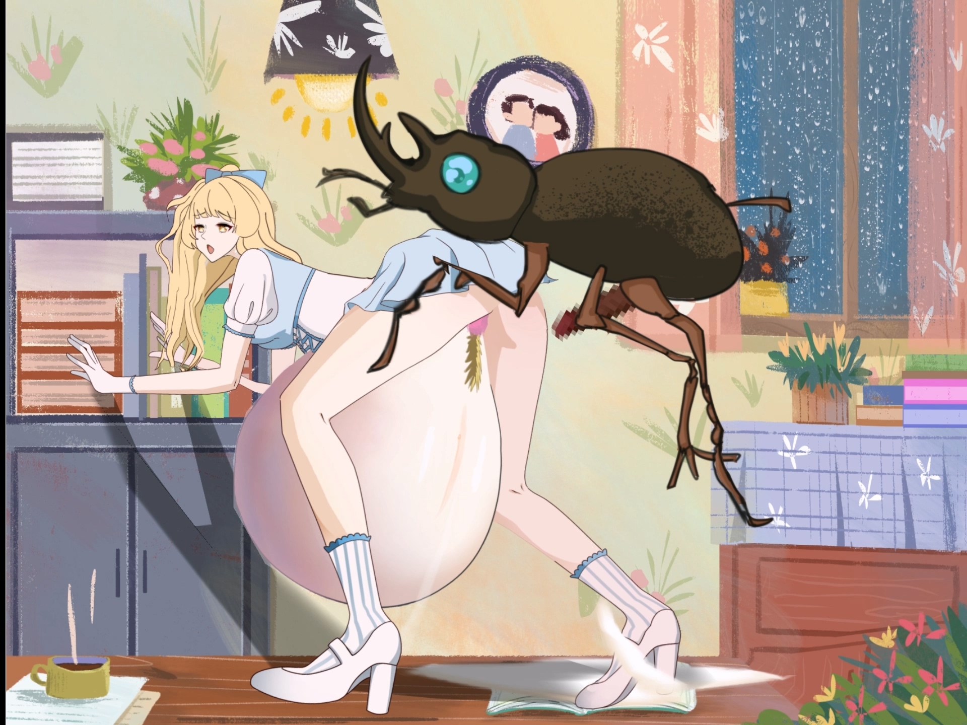 金髪のメイド娘が、大きな目と角を持つ「KGG」に激しく犯され、中出しされる