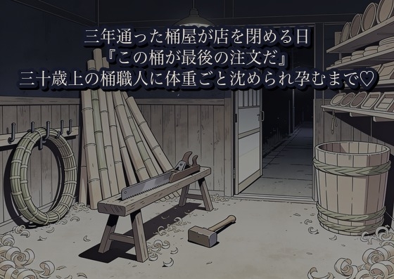 三年通った桶屋が店を閉める日、三十歳上の桶職人に『この桶が最後の注文だ』と削り屑の匂う作業場で体重ごと沈められ孕むまで種を注がれた話