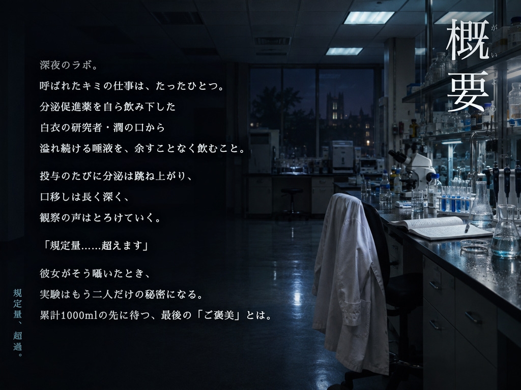 【マゾ向け×唾液1000ml口移し】媚薬で唾液が止まらない白衣の女研究者に、ねっとりとろけるよだれをたっぷり飲まされ、数えられながら手コキ搾精される僕 画像2