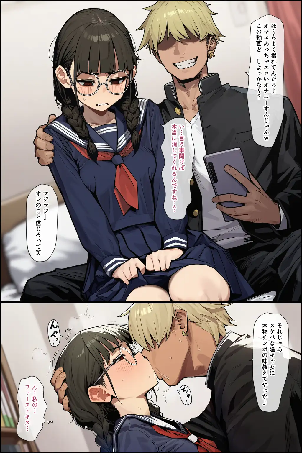 黒髪ひんぬーメガネっ娘×ギャル男=出産 サンプル画像 3