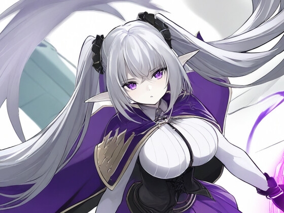 【AI生成/戦闘詠唱ポーズ全9種×背景5種】銀髪エルフの魔導姫ゼルモリア 全155枚CG集 -紫紺の戦乙女-
