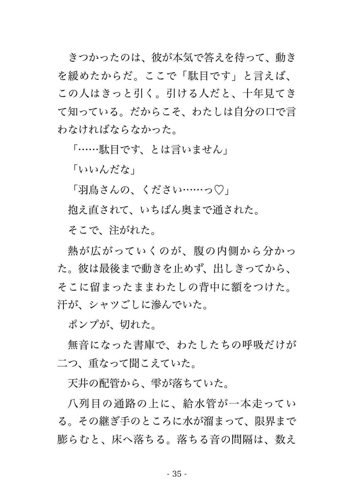 豪雨の浸水で防水扉が下りた大学図書館の地下書庫に十四歳上の古書修復師と一晩、排水が終わるまで書架の間に立ったまま子宮口へ種を注がれ孕んだ司書の話 サンプル8
