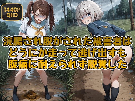 浣腸され脱がされた被害者はどうにか走って逃げ出すも腹痛に耐えられず脱糞した