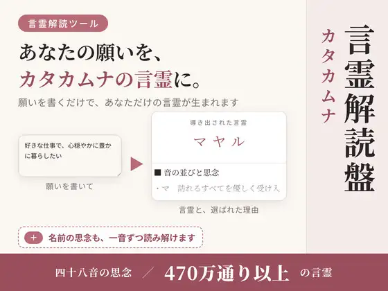 『カタカムナ言霊解読盤』言霊解読と真名ジェネレータ -四十八の音が紡ぐ、あなただけの秘密の呪文- ジャケット画像