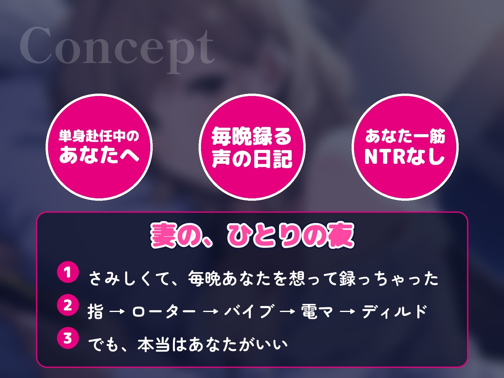 【人妻オナニー/全10トラック約64分】単身赴任のあなたにだけ、若い妻が毎晩オナニーを録って送ってくる【一途・NTRなし】～声の日記～ 画像1