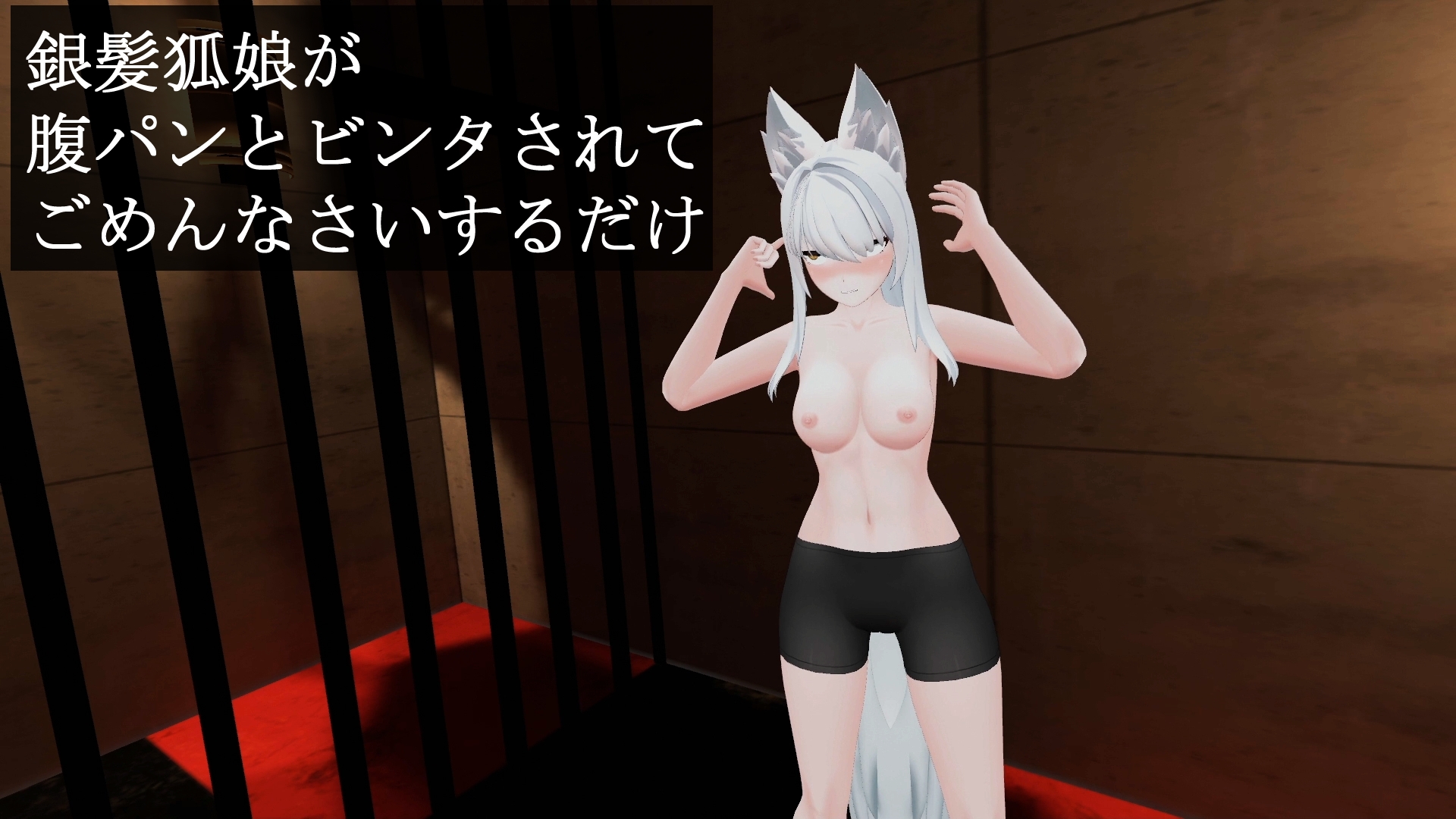 銀髪狐娘が腹パンとビンタされてごめんなさいするだけ