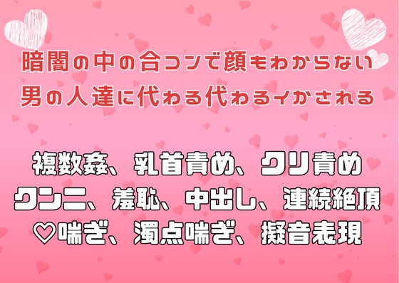 暗闇の中の合コンで顔もわからない男の人達に代わる代わるイかされる