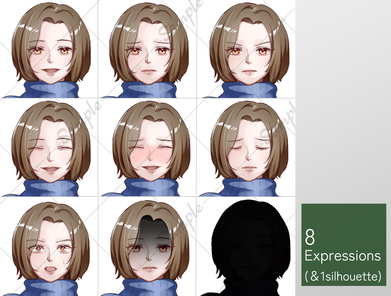 立ち絵素材 カジュアルな服装の女性【40.50代】(表情差分8種類+1 付属品2点付き) 公式サンプル