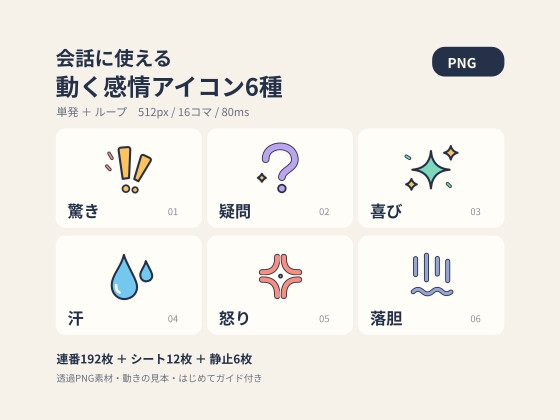 会話に使える 動く感情アイコン6種