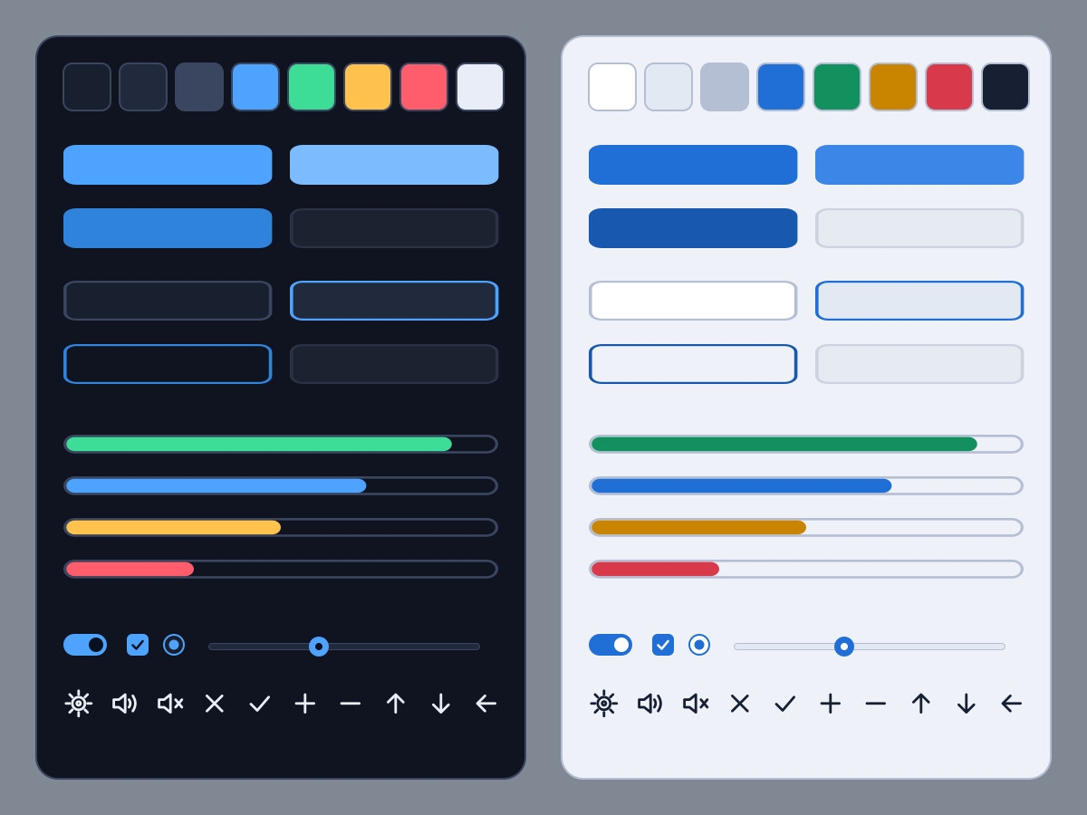 Flat UI Kit ゲーム UI 素材 88種(ダーク/ライト・SVG・9スライス値つき) 公式サンプル