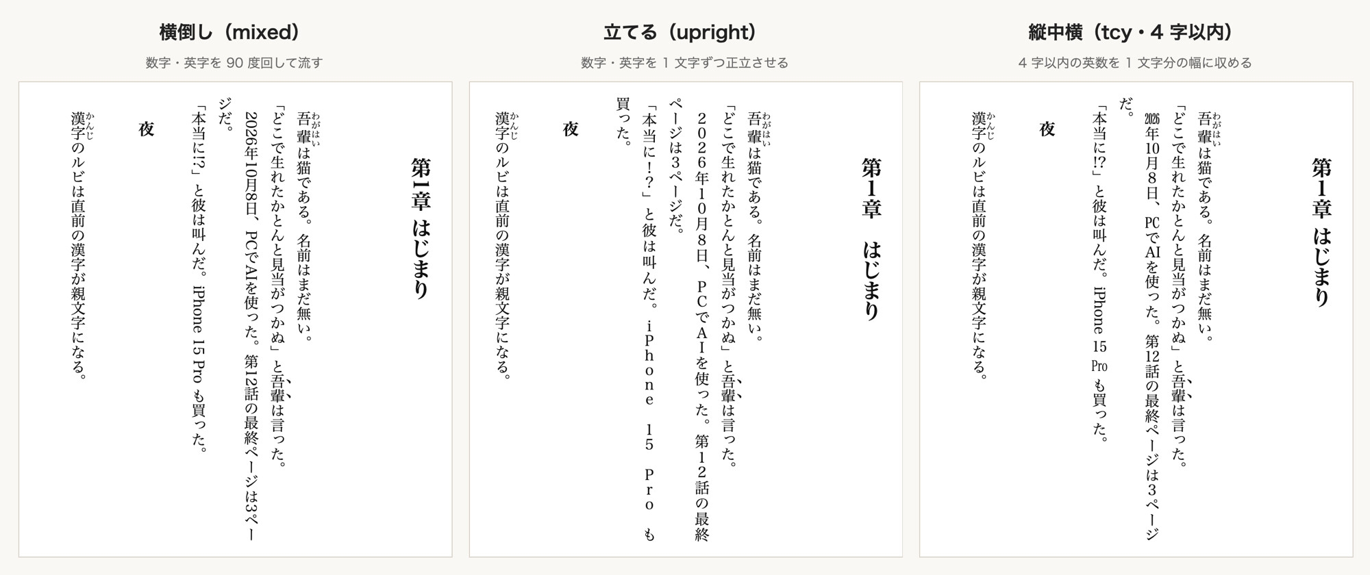 縦書き EPUB メーカー(数字・英字の向きを選べる)