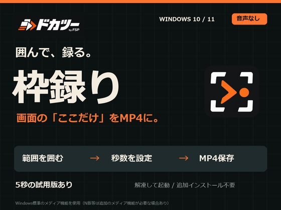 ドカツー|枠録り — 画面の「ここだけ」をMP4に【Windows・音声なし】