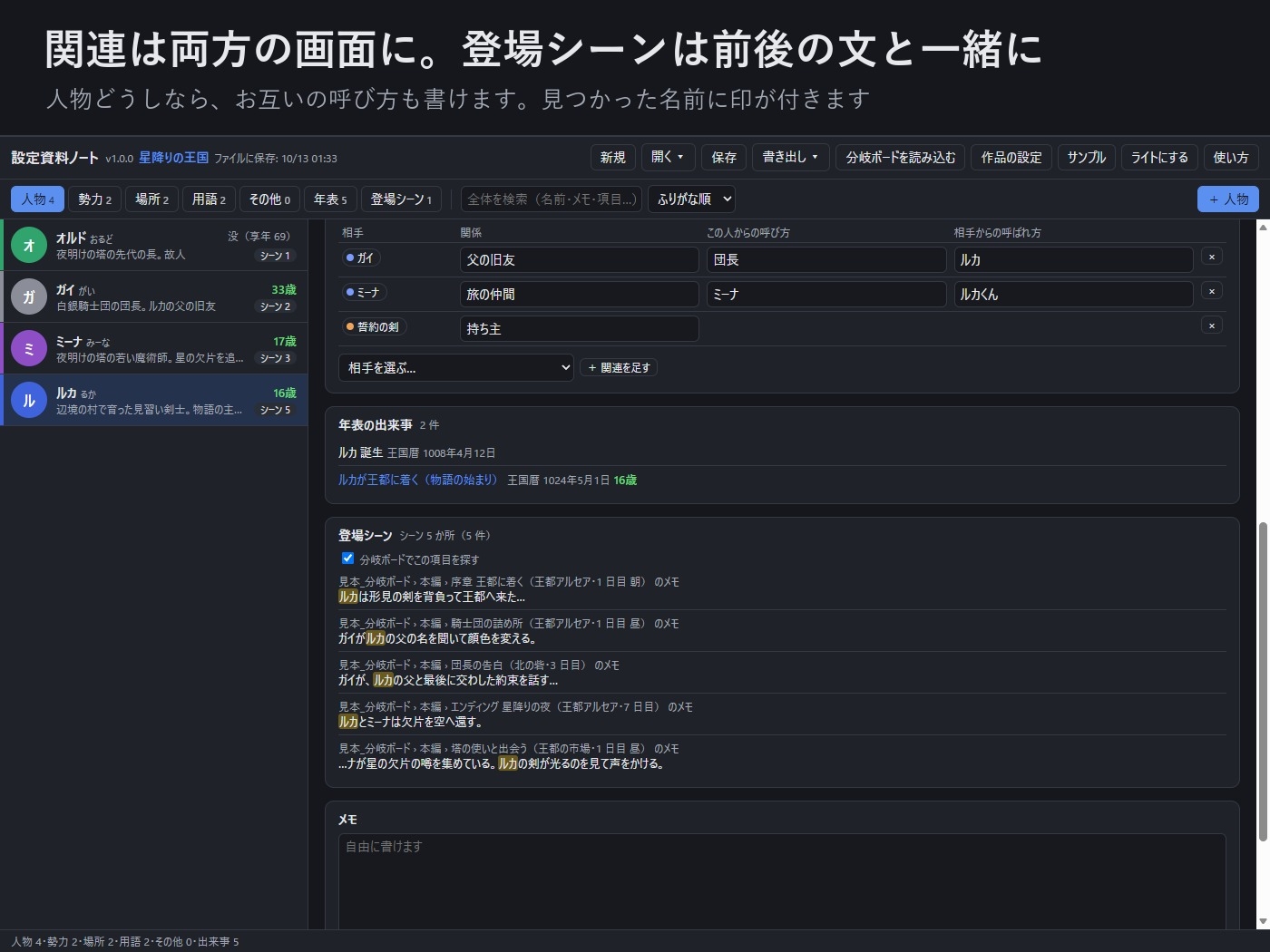 【ゲーム・ノベル・TRPG・漫画】キャラ・勢力・用語・年表をまとめて管理「設定資料ノート」作中の年齢を自動計算