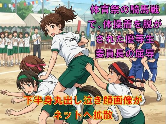 体育祭の騎馬戦で、体操着を脱がされた優等生委員長の屈辱。下半身丸出し泣き顔画像がネットへ拡散