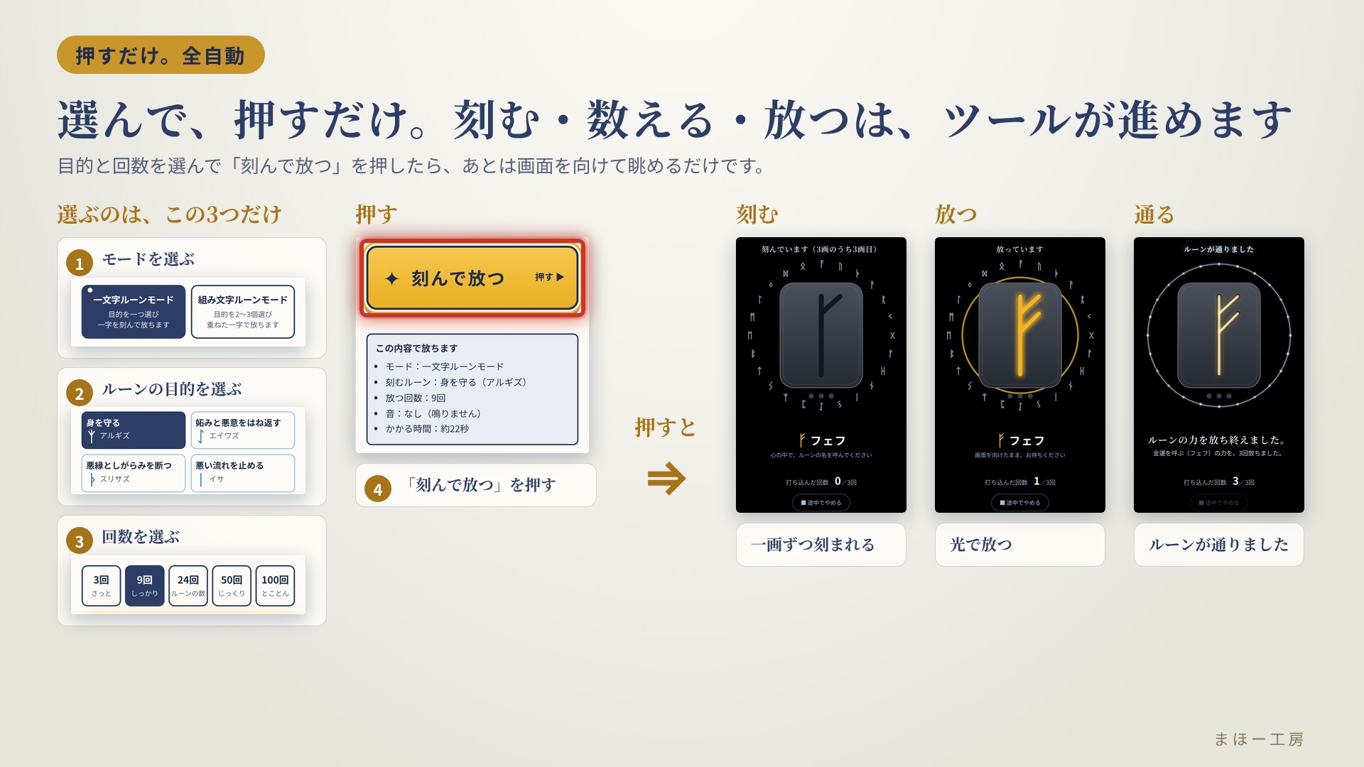 選んで刻むだけ スマホでかんたんルーン【ルーンの刻み護符】~石に刻み、光で放つ~