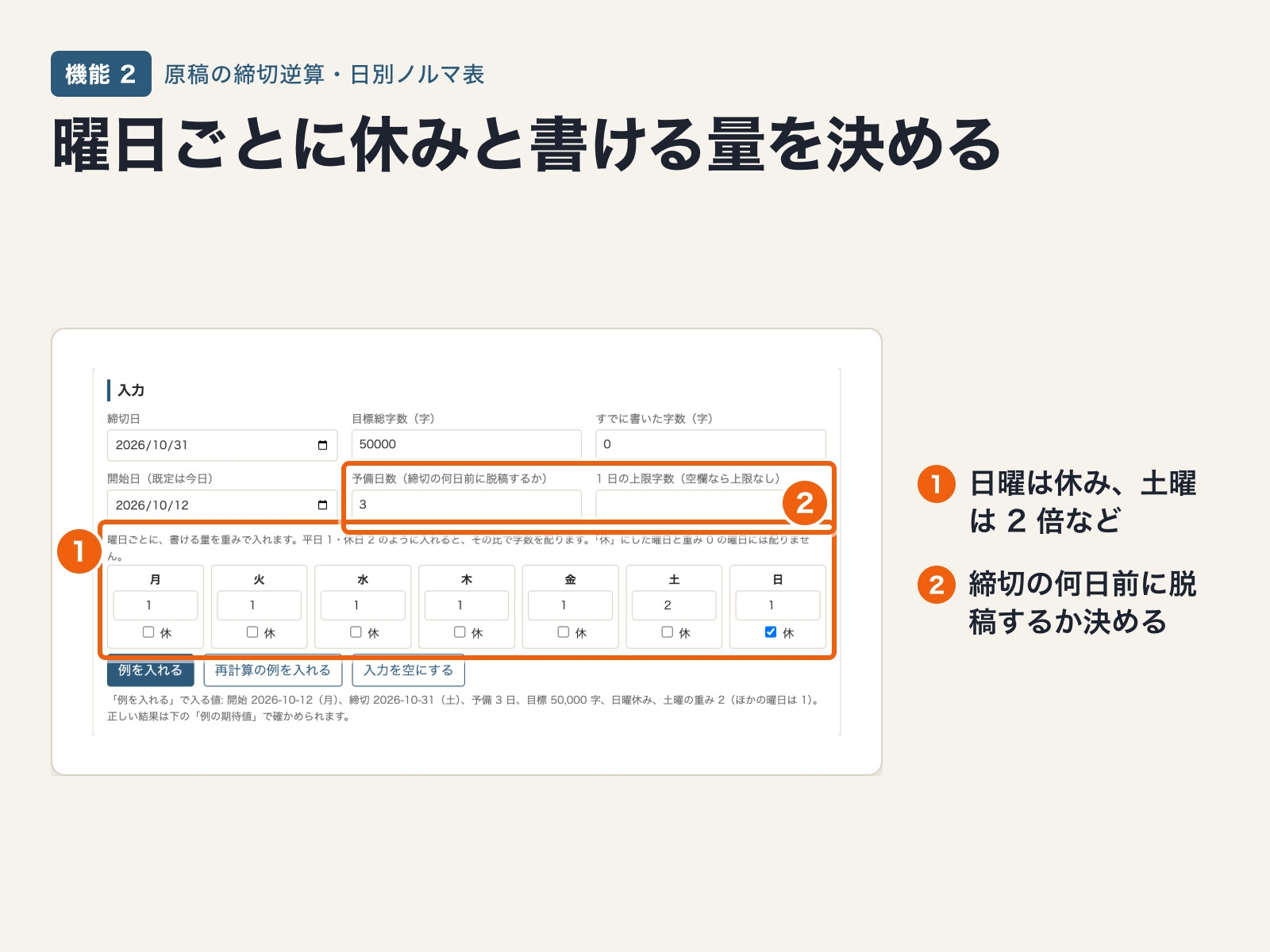 原稿の締切逆算・日別ノルマ表