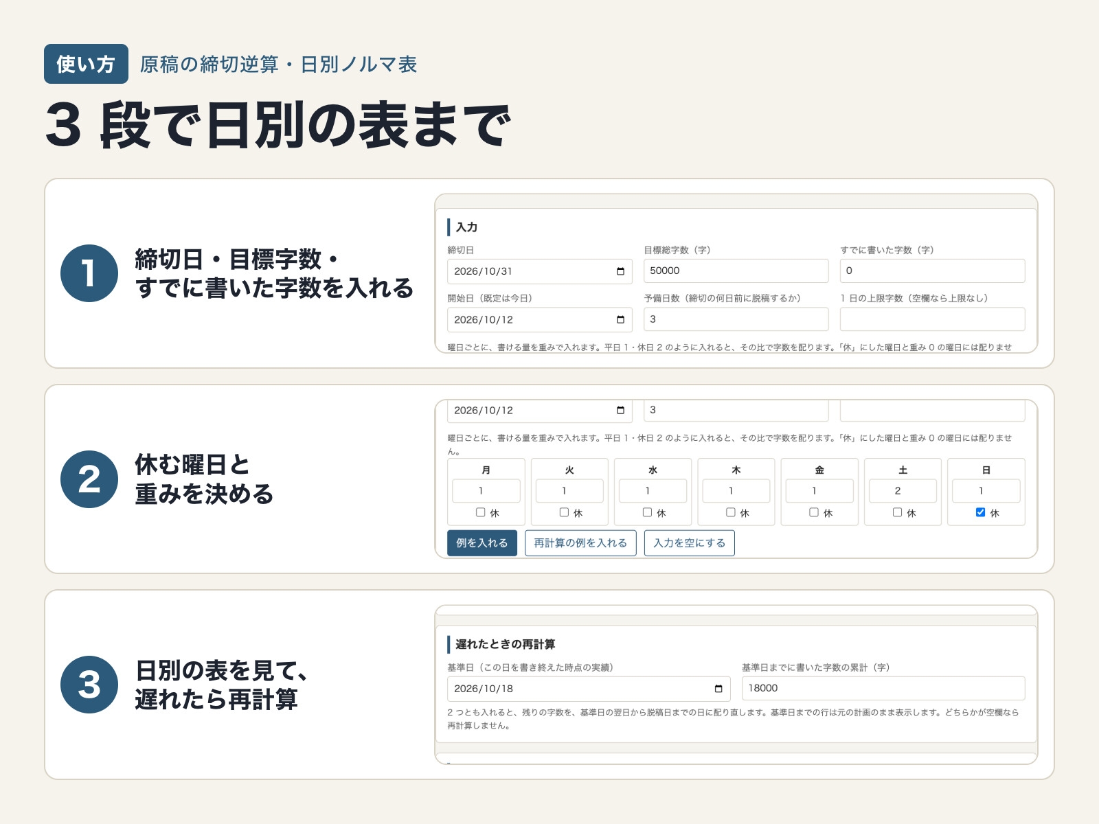原稿の締切逆算・日別ノルマ表