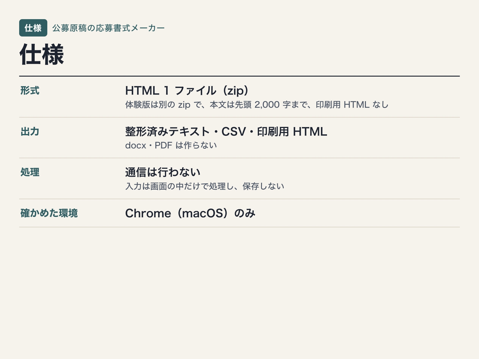 公募原稿の応募書式メーカー(字数・行数・枚数換算つき)