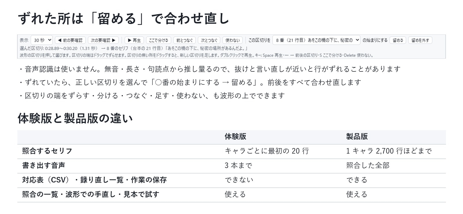 【ゲーム・ボイスドラマ】長い収録を台本どおりに切って名前付け「ボイスきりわけ帳」抜け・余分・つながりを一覧に