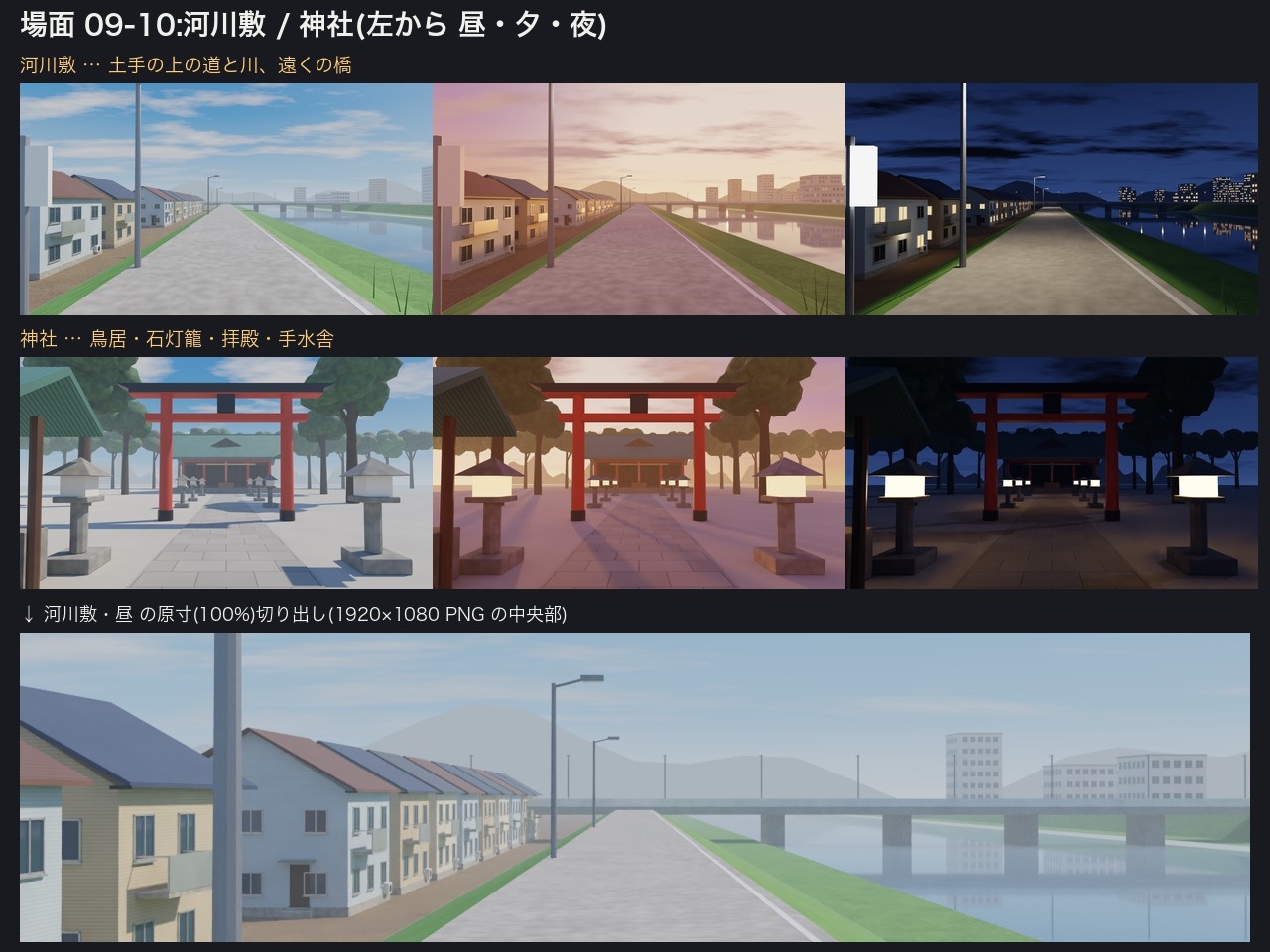 ADV・ノベルゲーム用 背景CG素材 16場面×昼夕夜 視差レイヤー4層PNG付き|ティラノ・Ren'Py・ツクールMZ配置例・有償ゲーム同梱OK