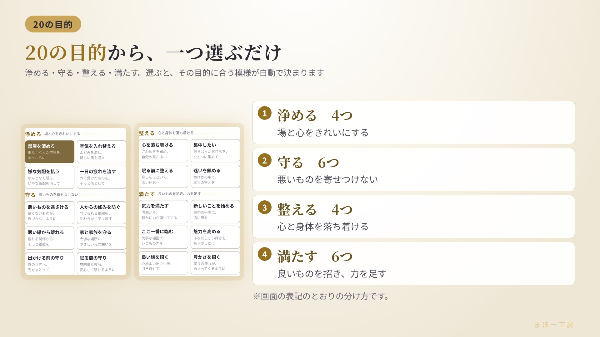 ~スマホで灯す光の結界~ 神聖幾何学の『光の護符』選んで灯すだけ スマホでかんたん結界 白い画面に、光の線で神聖幾何学の模様が描かれ、結界の光が広がる