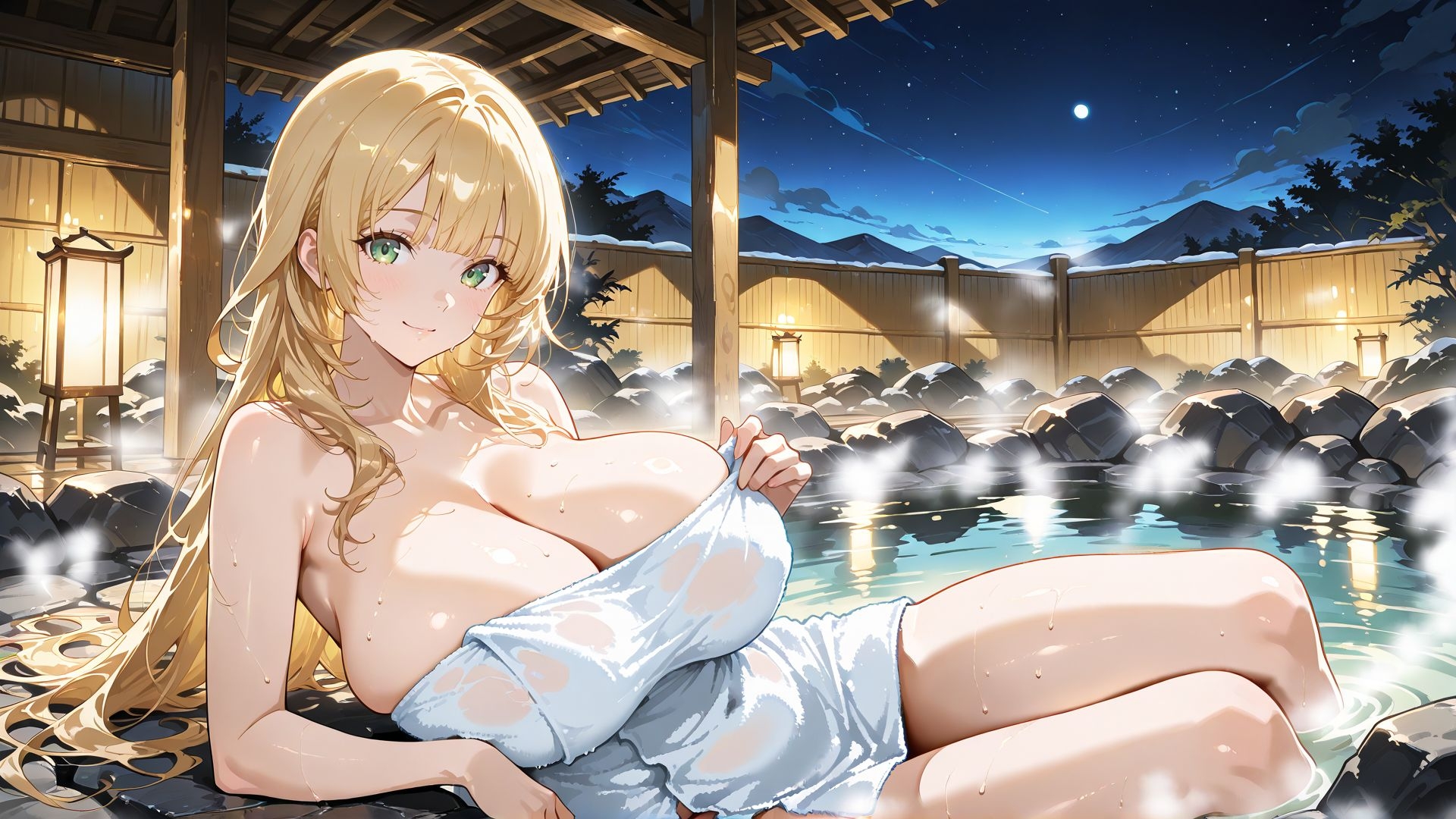 【4K】爆乳女子大生3人が露天風呂でいちゃラブセックス！ぶっかけ顔射！ 5