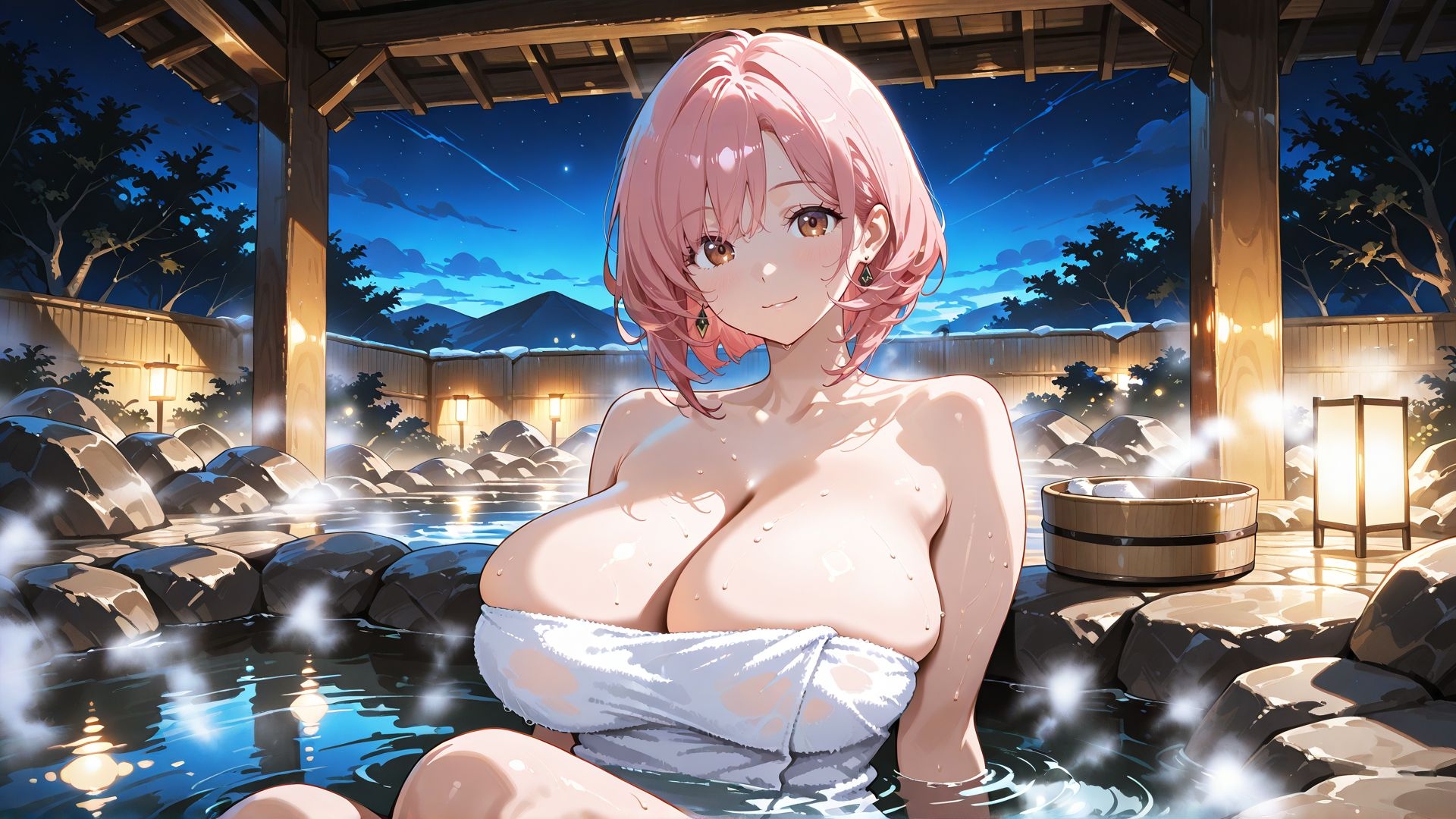 【4K】爆乳女子大生3人が露天風呂でいちゃラブセックス！ぶっかけ顔射！ 8